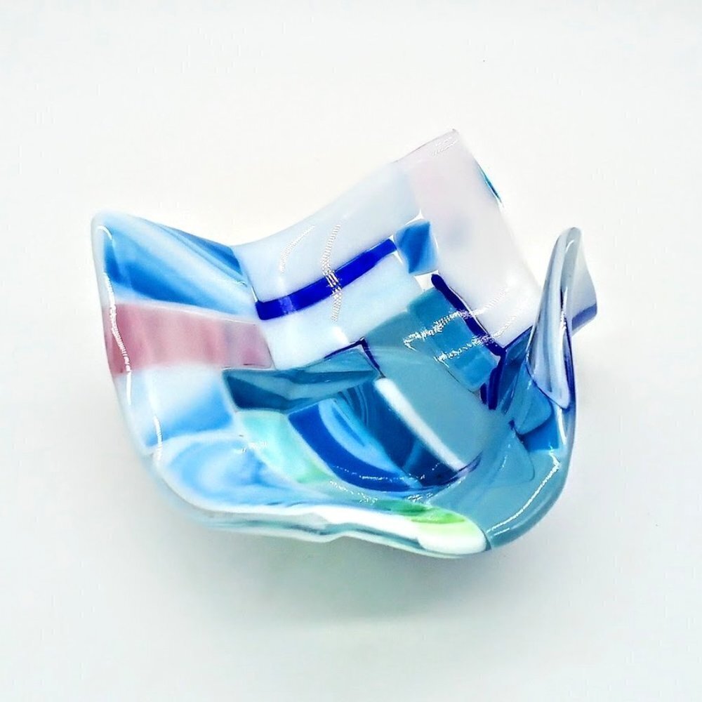 Blue Fused Glass Handkerchief Dish
